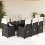 Set mobilier de grădină cu perne, 9 piese, negru, poliratan GartenMobel Dekor
