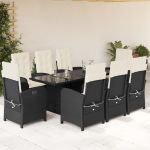 Set mobilier de grădină cu perne, 9 piese, negru, poliratan GartenMobel Dekor