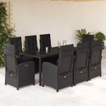 Set mobilier de grădină cu perne, 9 piese, negru, poliratan GartenMobel Dekor