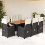 Set mobilier de grădină cu perne, 9 piese, negru, poliratan GartenMobel Dekor