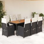 Set mobilier de grădină cu perne, 9 piese, negru, poliratan GartenMobel Dekor