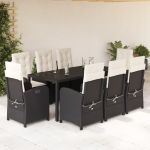 Set mobilier de grădină cu perne, 9 piese, negru, poliratan GartenMobel Dekor
