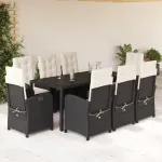 Set mobilier de grădină cu perne, 9 piese, negru, poliratan GartenMobel Dekor