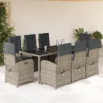 Set mobilier grădină cu perne, 9 piese, gri, poliratan GartenMobel Dekor