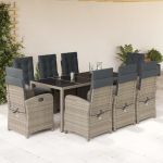 Set mobilier grădină cu perne, 9 piese, gri, poliratan GartenMobel Dekor
