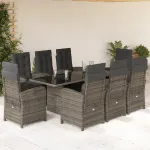 Set mobilier grădină cu perne, 9 piese, gri, poliratan GartenMobel Dekor
