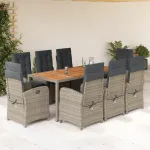 Set mobilier grădină cu perne, 9 piese, gri, poliratan GartenMobel Dekor
