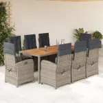 Set mobilier grădină cu perne, 9 piese, gri, poliratan GartenMobel Dekor