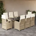 Set de masă pentru grădină, 9 piese, cu perne, bej, poliratan GartenMobel Dekor