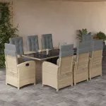 Set de masă pentru grădină, 9 piese, cu perne, bej, poliratan GartenMobel Dekor