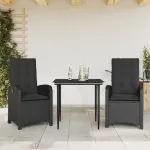 Set mobilier de grădină cu perne, 3 piese, negru, poliratan GartenMobel Dekor