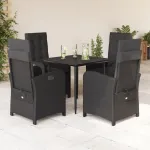 Set mobilier de grădină cu perne, 5 piese, negru, poliratan GartenMobel Dekor