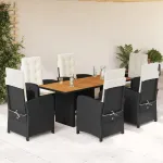 Set mobilier de grădină cu perne, 7 piese, negru, poliratan GartenMobel Dekor