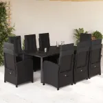 Set mobilier de grădină cu perne, 9 piese, negru, poliratan GartenMobel Dekor
