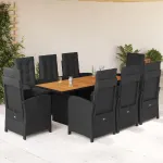 Set mobilier de grădină cu perne, 9 piese, negru, poliratan GartenMobel Dekor