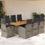 Set mobilier grădină cu perne, 9 piese, gri, poliratan GartenMobel Dekor