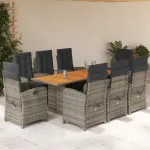 Set mobilier grădină cu perne, 9 piese, gri, poliratan GartenMobel Dekor