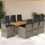 Set mobilier grădină cu perne, 9 piese, gri, poliratan GartenMobel Dekor