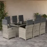 Set mobilier grădină cu perne, 9 piese, gri deschis, poliratan GartenMobel Dekor