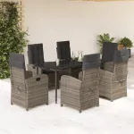 Set mobilier de grădină cu perne, 7 piese, gri, poliratan GartenMobel Dekor