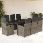 Set mobilier grădină cu perne, 9 piese, gri, poliratan GartenMobel Dekor