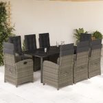 Set mobilier grădină cu perne, 9 piese, gri, poliratan GartenMobel Dekor