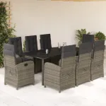 Set mobilier grădină cu perne, 9 piese, gri, poliratan GartenMobel Dekor