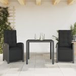 Set bistro cu perne, 3 piese, negru, poliratan GartenMobel Dekor