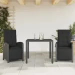 Set bistro cu perne, 3 piese, negru, poliratan GartenMobel Dekor
