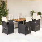 Set mobilier de grădină cu perne, 7 piese, negru, poliratan GartenMobel Dekor