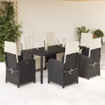 Set mobilier de grădină cu perne, 7 piese, negru, poliratan GartenMobel Dekor