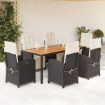 Set mobilier de grădină cu perne, 7 piese, negru, poliratan GartenMobel Dekor