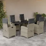 Set mobilier de grădină cu perne, 7 piese gri deschis poliratan GartenMobel Dekor