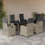 Set mobilier de grădină cu perne, 7 piese gri deschis poliratan GartenMobel Dekor
