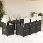 Set mobilier de grădină cu perne, 9 piese, negru, poliratan GartenMobel Dekor