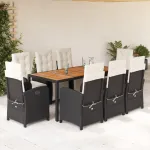 Set mobilier de grădină cu perne, 9 piese, negru, poliratan GartenMobel Dekor