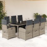 Set mobilier grădină cu perne, 9 piese, gri, poliratan GartenMobel Dekor
