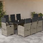 Set mobilier grădină cu perne, 9 piese, gri deschis, poliratan GartenMobel Dekor
