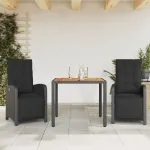 Set bistro cu perne, 3 piese, negru, poliratan GartenMobel Dekor