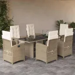 Set de masă pentru grădină, 7 piese, cu perne, bej, poliratan GartenMobel Dekor
