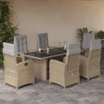 Set de masă pentru grădină, 7 piese, cu perne, bej, poliratan GartenMobel Dekor