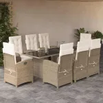 Set de masă pentru grădină, 9 piese, cu perne, bej, poliratan GartenMobel Dekor