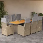 Set de masă pentru grădină, 9 piese, cu perne, bej, poliratan GartenMobel Dekor