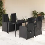 Set mobilier de grădină cu perne, 5 piese, negru, poliratan GartenMobel Dekor