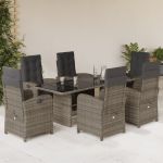 Set mobilier de grădină cu perne, 7 piese, gri, poliratan GartenMobel Dekor