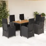 Set mobilier de grădină cu perne, 7 piese, negru, poliratan GartenMobel Dekor