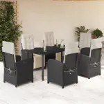 Set mobilier de grădină cu perne, 7 piese, negru, poliratan GartenMobel Dekor