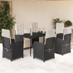 Set mobilier de grădină cu perne, 7 piese, negru, poliratan GartenMobel Dekor