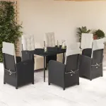 Set mobilier de grădină cu perne, 7 piese, negru, poliratan GartenMobel Dekor