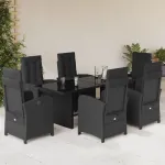 Set mobilier de grădină cu perne, 7 piese, negru, poliratan GartenMobel Dekor